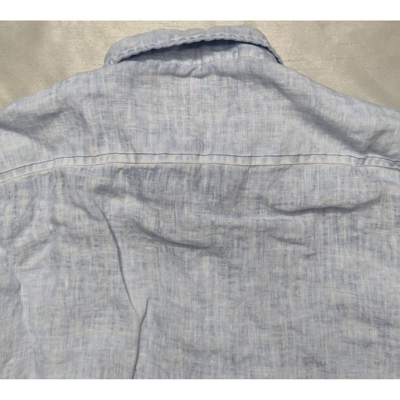 VICTOR Men Size 2XL Blue Dye 100% LINEN Long Sleeve Button Shirt Made In Spain - Picture 13 of 14